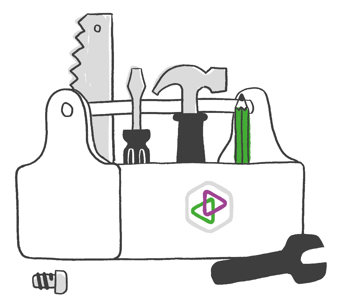 Ilustración de una una caja de herramientas con el logo de Data Cívica